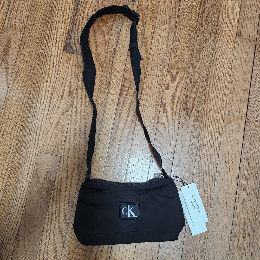 Calvin Klein Jeans nylon monogram shoulder bag in black - BLACK